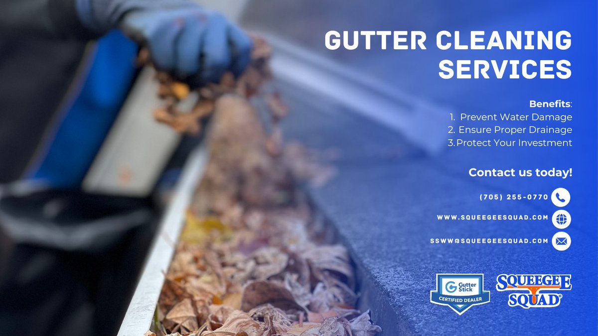 Keep your home safe with our professional gutter cleaning!🏠🍂 Our hand-cleaning method prevents overflow, safeguarding against costly damage. Trust Squeegee Squad to keep your gutters clear. Call (715) 255-0770 or email ssww@squeegeesquad.com 
#GutterCleaning #SqueegeeSquad
