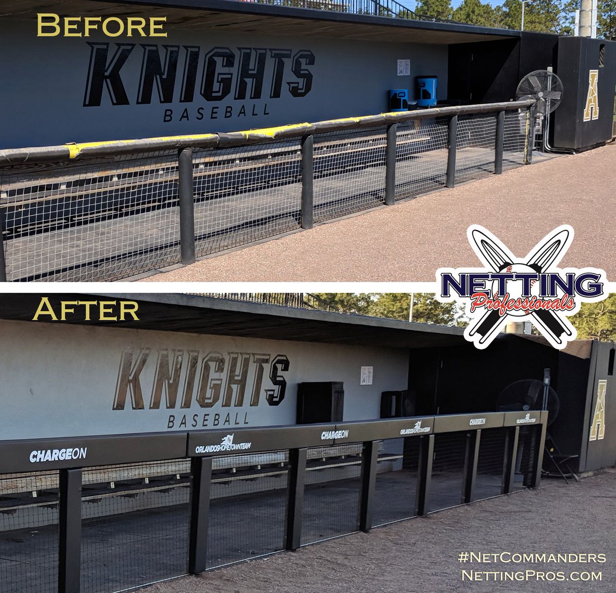 A 'Knight and Day' Difference! 🤩 Let's get your Custom Dugout Rails done right with Netting Professionals! 💪