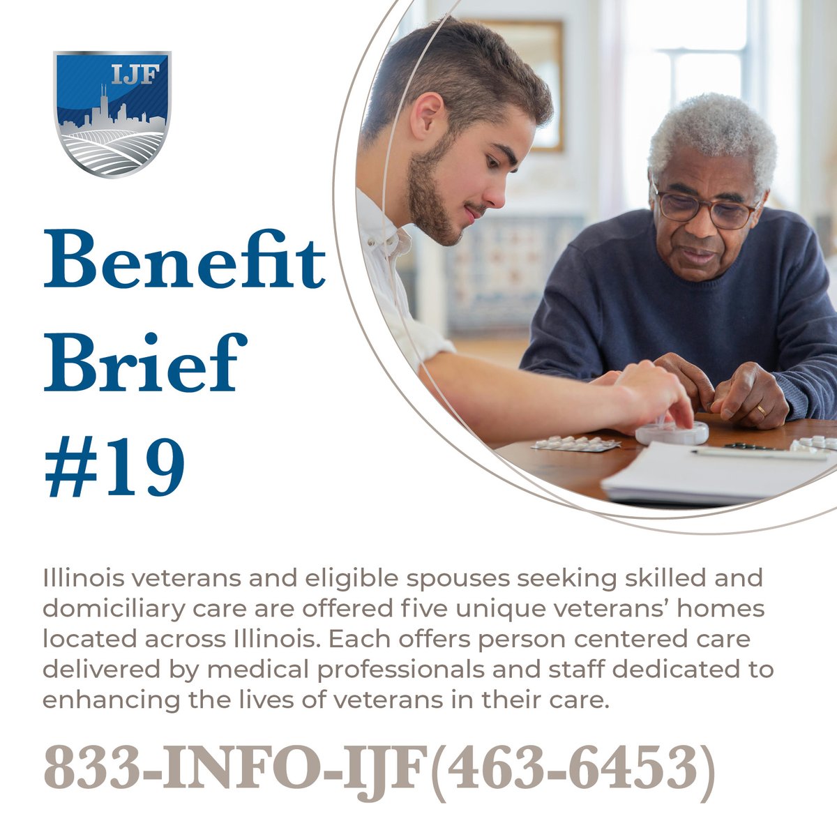 Benefit Brief #19: IDVA offers IL veterans & eligible spouses unique veterans’ homes across Illinois. Each offers person-centered care delivered by medical professionals and staff. Learn more at veterans.illinois.gov/services-benef…

#benefitsbrief #operationconnectillinoiscares #833INFOIJF