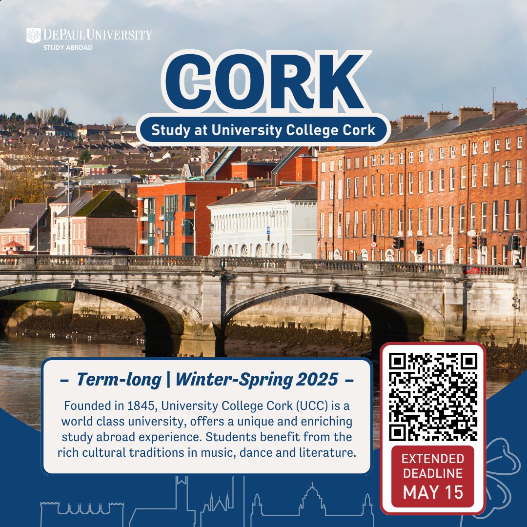 DPUStudyAbroad's tweet photo. โStudy in a world class university located in picturesque Cork, UCC has a beautiful campus and a vibrant student life.๐
๐Apply by May 15 on https://t.co/1IzUKeblZy
#StudyAbroad #WinterSpring2025 #Termlong #dpustudyabroad #Cork #Ireland https://t.co/iU0MzVO0mn