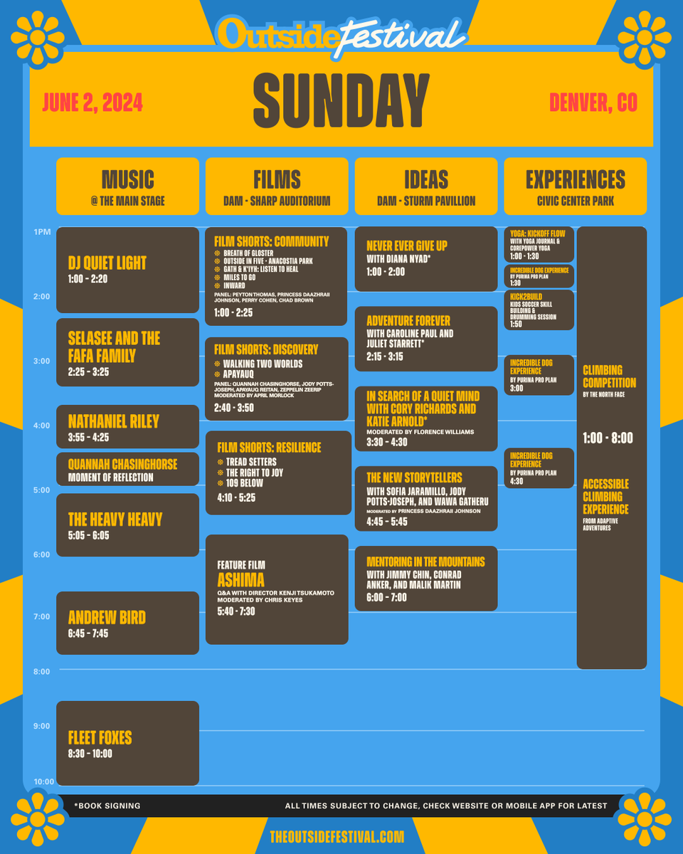 outsidemagazine's tweet photo. Start planning your Outside Festival weekend—the full schedule is out now! You only have THREE MORE DAYS to get save on Outside Festival tickets! Passes start at just $44 for one day and $69 for two days.
GET YOUR TICKETS: https://t.co/mofShrr1ad
#OutsideFestival #GetOutside https://t.co/xhbQuJJ3nm