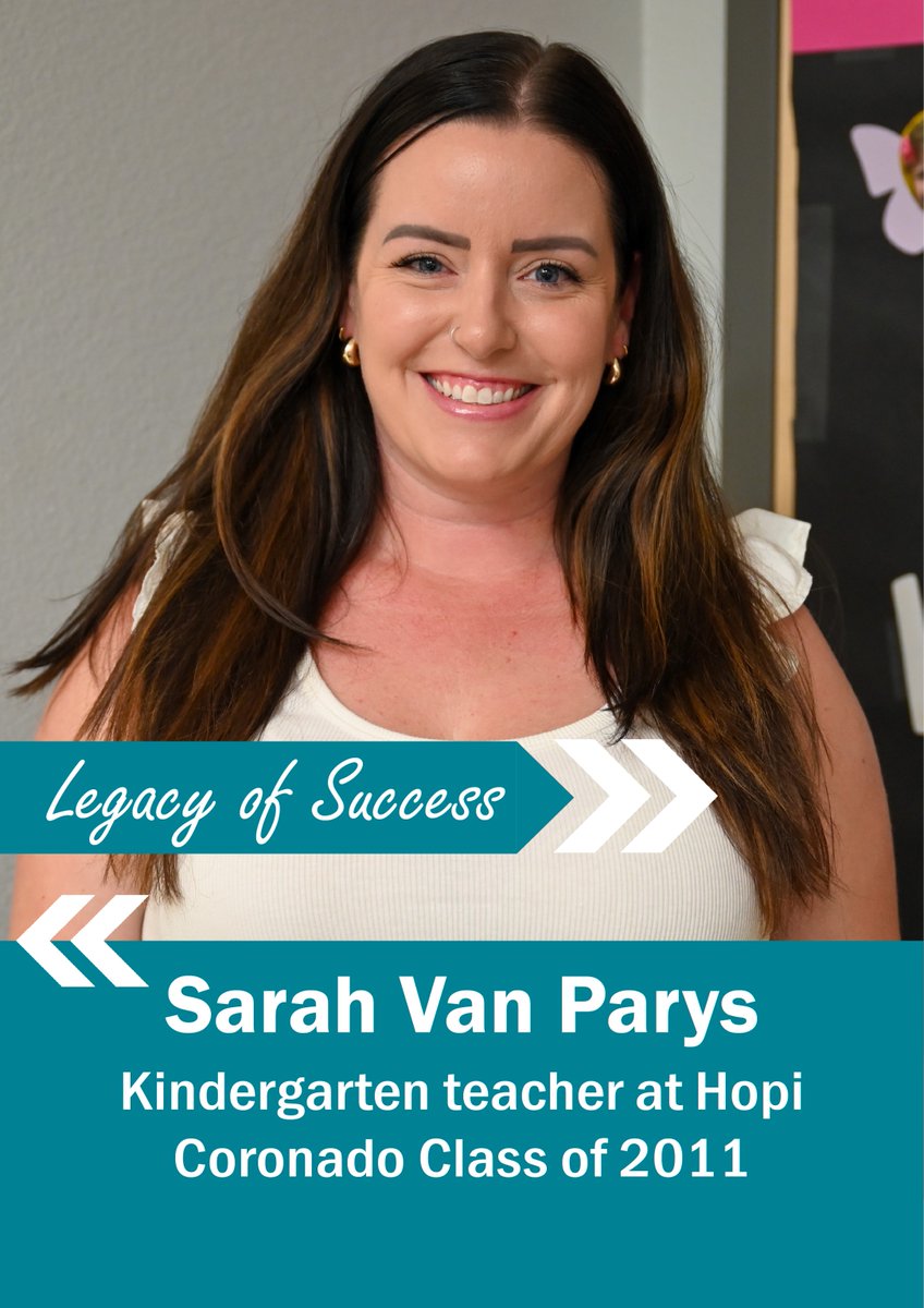 For this week's #AlumniSpotlight, we'd like to recognize Sarah Van Parys, Coronado Class of 2008. Van Parys teaches Kindergarten at @HopiSUSD. #LegacyOfSuccess @CoronadoSUSD