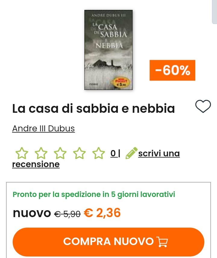 Dal figlio del grande Andre Dubus, forse il migliore dei suoi romanzi.
Nuovo (tascabile) a un prezzo che non basta per caffè e cornetto.
Ricordo che a me piacque non poco e sicuramente molti lo avranno già letto, ma per gli altri vale davvero l'obolo.

#libraccio -60%