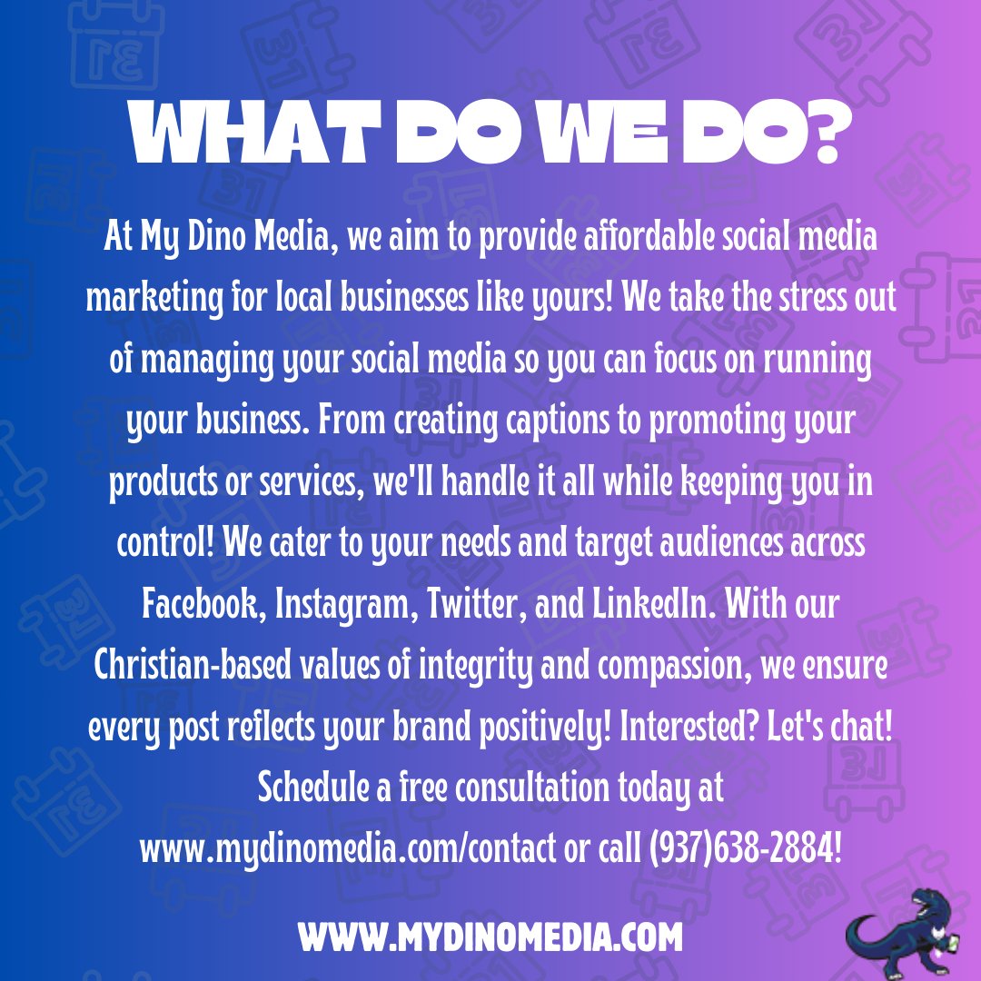 What do we do? ⬇️ Looking for more information or want to schedule a free consultation? Visit mydinomedia.com or call (937)638-2884!

#whatwedo #mydinomedia #newbremen #socialmedia #marketing