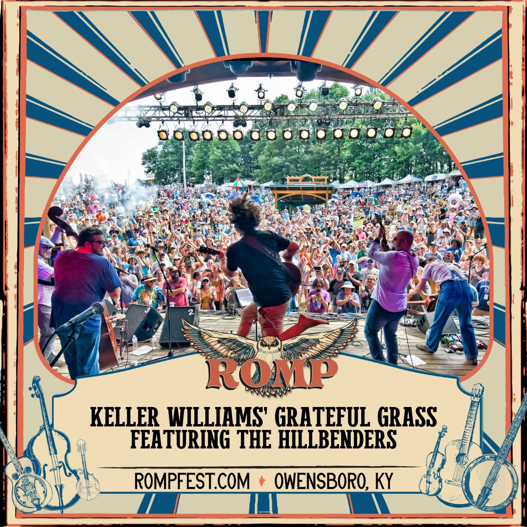 🎵Today's ROMP Artist Feature - Keller Williams' Grateful Grass featuring The Hillbenders! Read more about this artist👉 loom.ly/YrHDbIg Get your tickets now to see them and the rest of the amazing lineup at ROMP 2024!