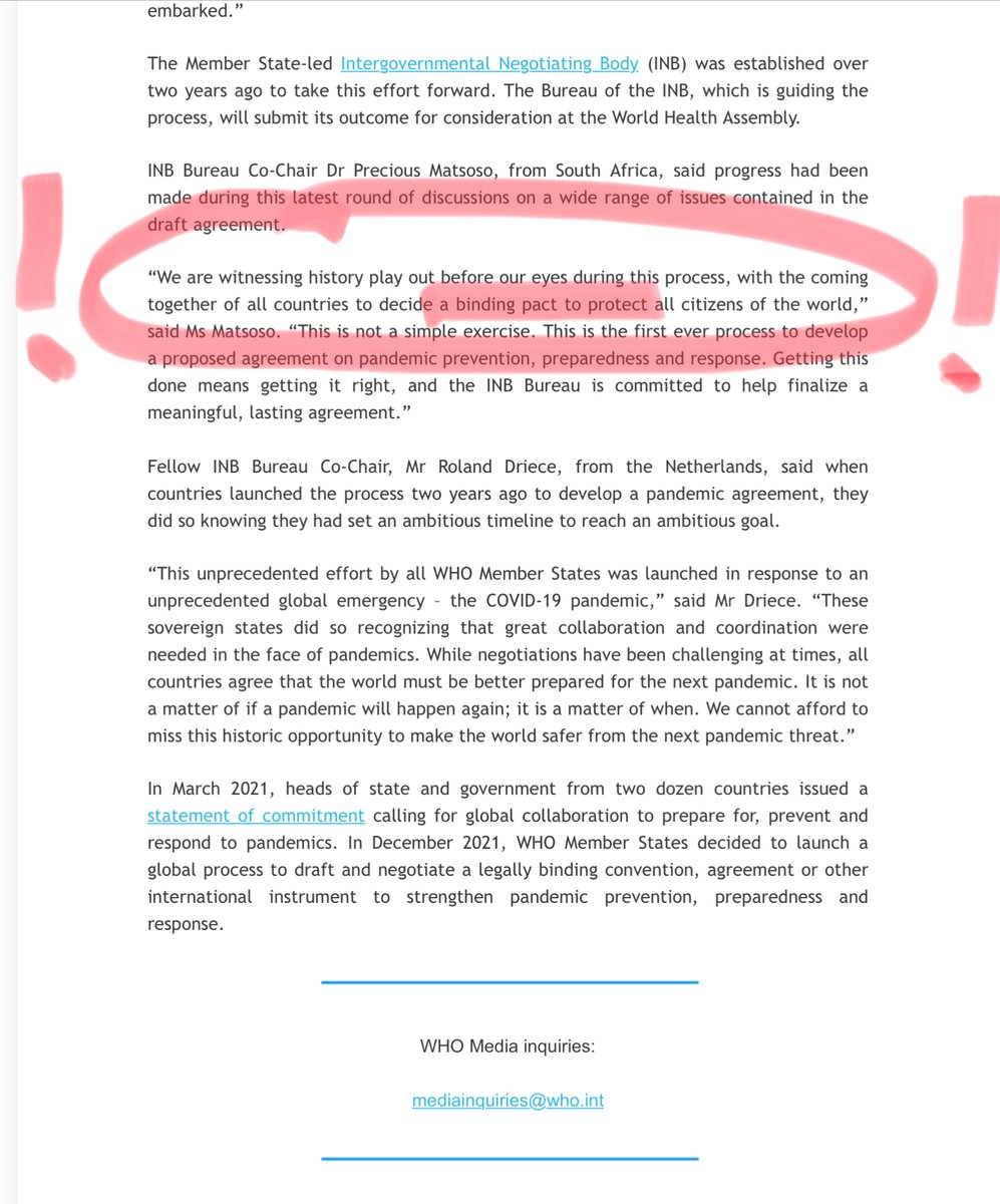 Unbelievable press release just received from the @WHO: 'Governments agree to continue their steady progress on proposed pandemic agreement ahead of the World Health Assembly (WHA)...over the coming weeks'. 'Over the coming weeks'?! We are 17 days from the critical WHA…