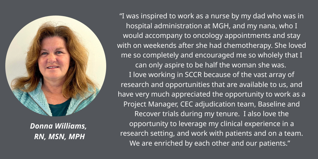 Reflecting on her professional journey, #SCCR's Donna Williams says that her family played a big role in her desire to become a nurse. Today, we're grateful that she brings her clinical experience to our research efforts! #NursesWeek