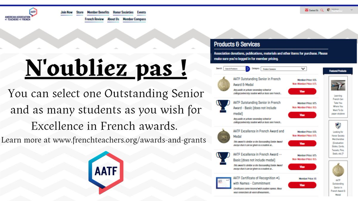 Did you know that you can select one Outstanding Senior and as many students as you wish for Excellence in French awards? Learn more at frenchteachers.org/awards-and-gra… What a fun way to promote your French program AND recognize your super étoile! @AATFrench