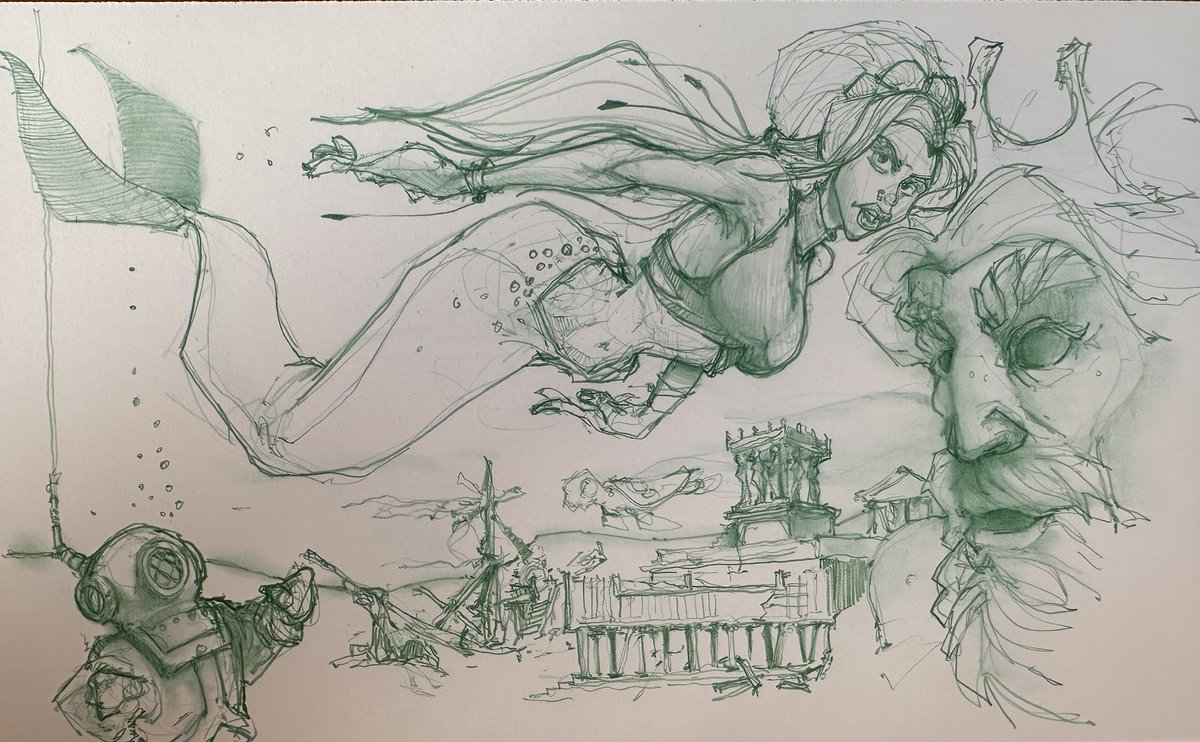 Here’s a #mermaid sketch for #mermay . . . . . #art #drawing #illustration #doodlebags #nashville #nashvilleart #characterdesign #nashvilleartist #mermay2024 #underthesea #siren #swimming #mermaidfantasy #atlantis