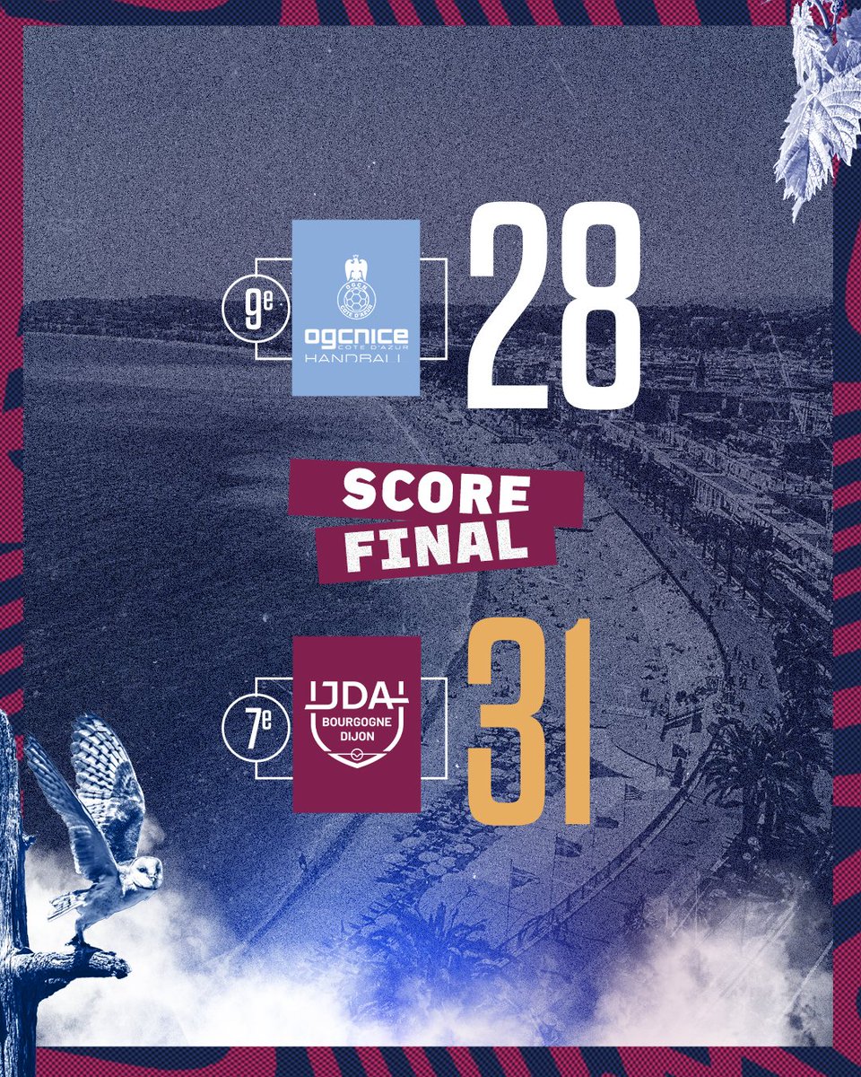 VICTOIRE !!!

Les Dijonnaises s’imposent à Nice sur le score de 31 à 28 !!!!!! 🥳

#MyJDA