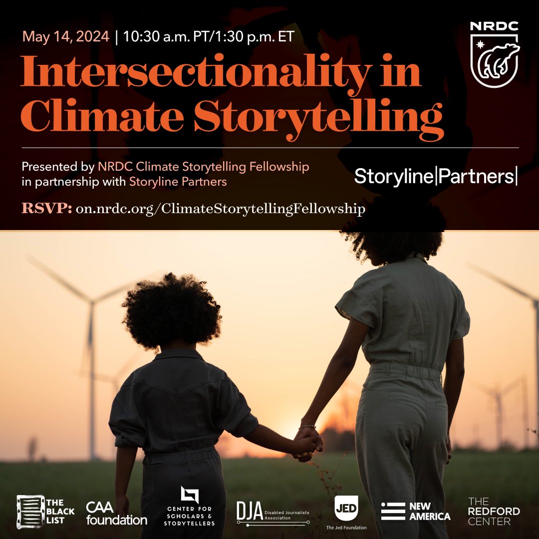 On 5/14, join @NRDC, @Storyline_, @caafoundation, @redfordcenter, us + a few fantastic other partners for a FREE virtual event, Intersectionality in Climate Storytelling! These experts will discuss the intersection of their work with climate change. RSVP: bit.ly/3QFpNxL