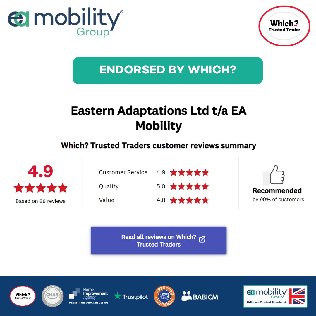 We are extremely proud to be endorsed as a Which? Trusted Trader. It's a key element of our offering to all our clients as it reaffirms our client-centric approach and ensures we maintain our high standards for every project we complete. #EAMobility #WhichTrustedTrader #mobbibEAr