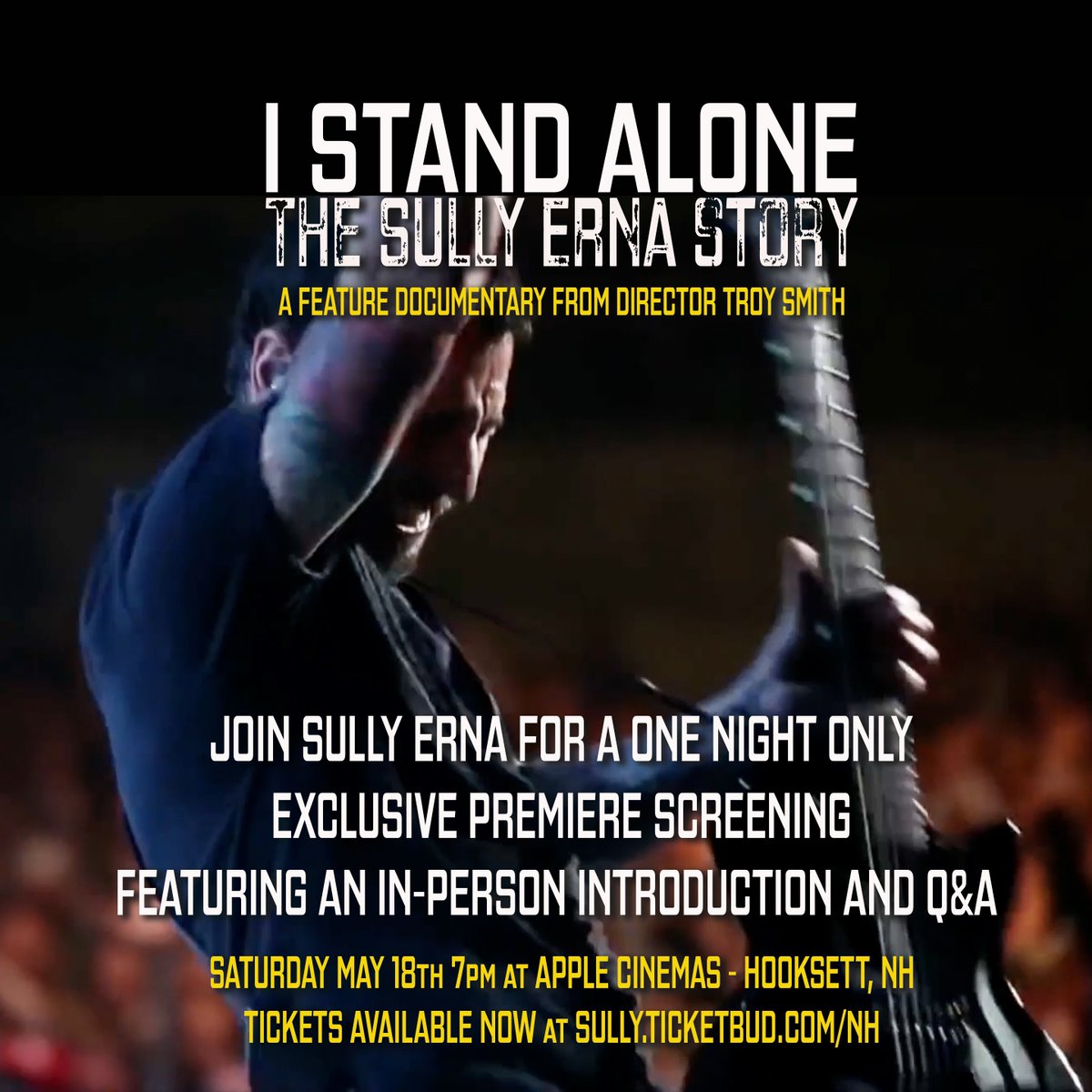 📽️🍿NEW HAMPSHIRE There will be a SPECIAL New England SCREENING of “I Stand Alone” the @SullyErna story on SATURDAY MAY 18 at 7:00PM at @AppleCinemas in Hooksett with a SPECIAL APPEARANCE by Sully Erna for an introduction and Q&A following the screening! 🎟️ Tickets can be…