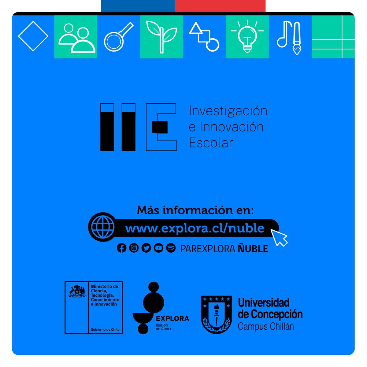 📷RESULTADOS CONVOCATORIA #IIE2024 
Bienvenidas  y bienvenidos los 751 estudiantes que participarán en uno de los más de  130 proyectos de investigación o innovación que serán desarrollados  bajo la iniciativa #IIE de la región de Ñuble  

Conoce más en explora.cl/nuble