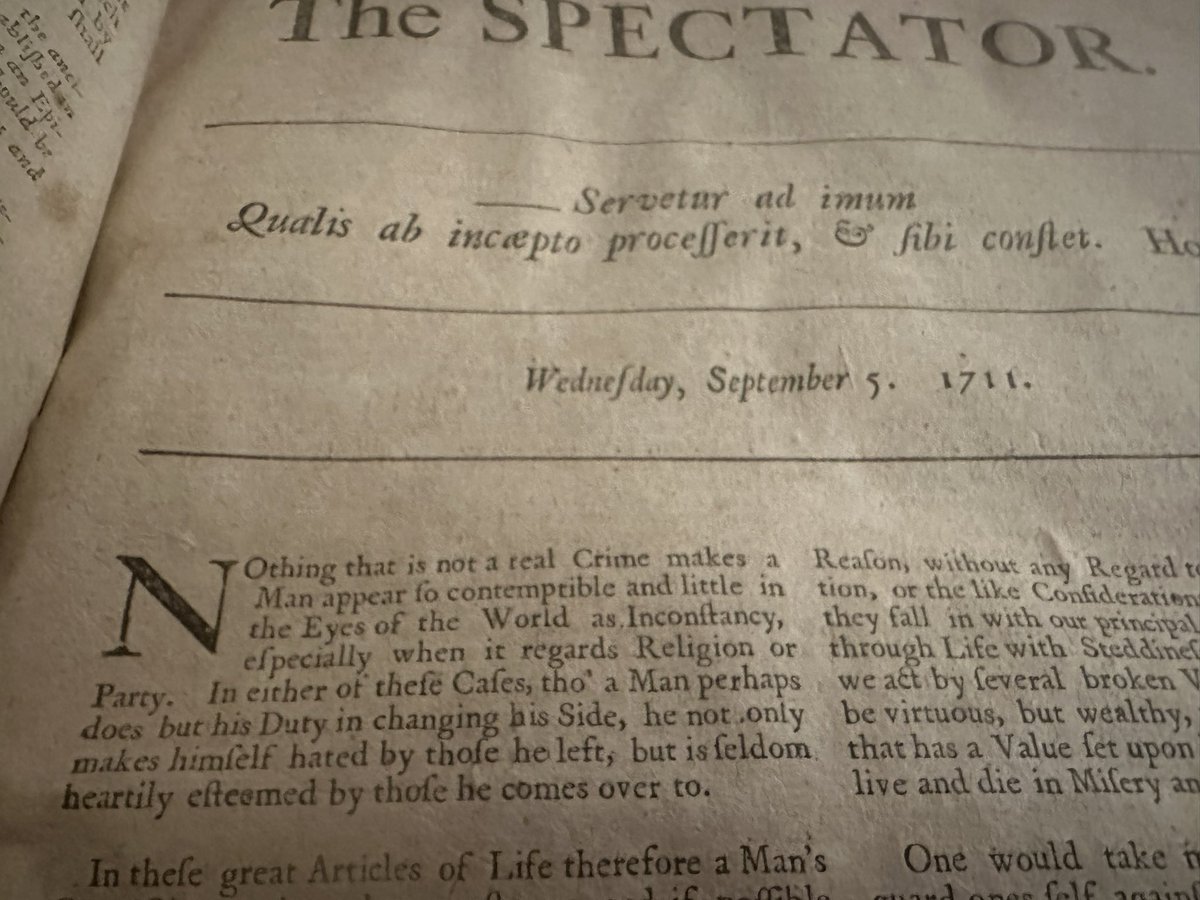 The Spectator on political defections: 5 Sep 1711 “Nothing that is not a real crime makes a man appear so contemptible and little in the eyes of the world as inconsistency, especially when it regards religion or party... A man perhaps does but his duty in changing his side. But…