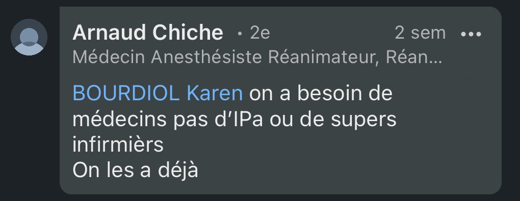 Voilà la méthode de ce cher Mr Chiche. Sous couvert de « vous êtes déjà supers » il montre enfin son véritable avis sur la Pratique Avancée : il est contre.

Arrêtez de soutenir ce type qui n’est rien et qui est extrêmement délétère pour la profession infirmière
