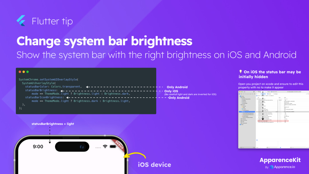 mcflyDev's tweet image. 🧐 Flutter tip
How to change system bar brightness on iOS and Android
#flutterdev #flutter #fluttertip