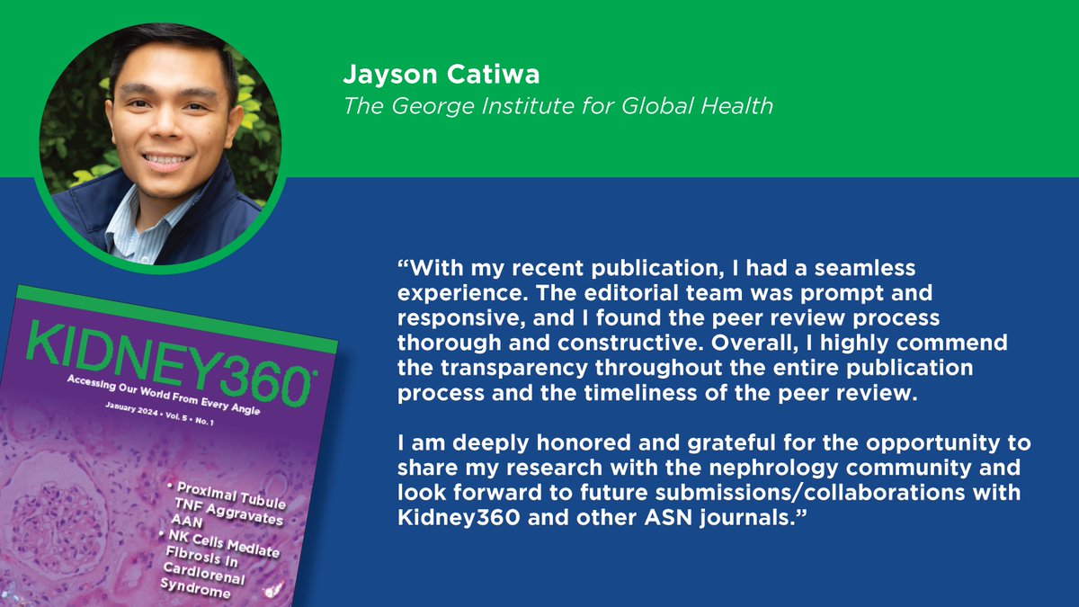 Author Highlight: @jaysoncatiwa from @georgeinstitute Thank you for publishing your research with Kidney360! Read his article on the effect of clinical adjudication process on HD-CRBSI reporting, which was featured in our April issue: bit.ly/KID0389