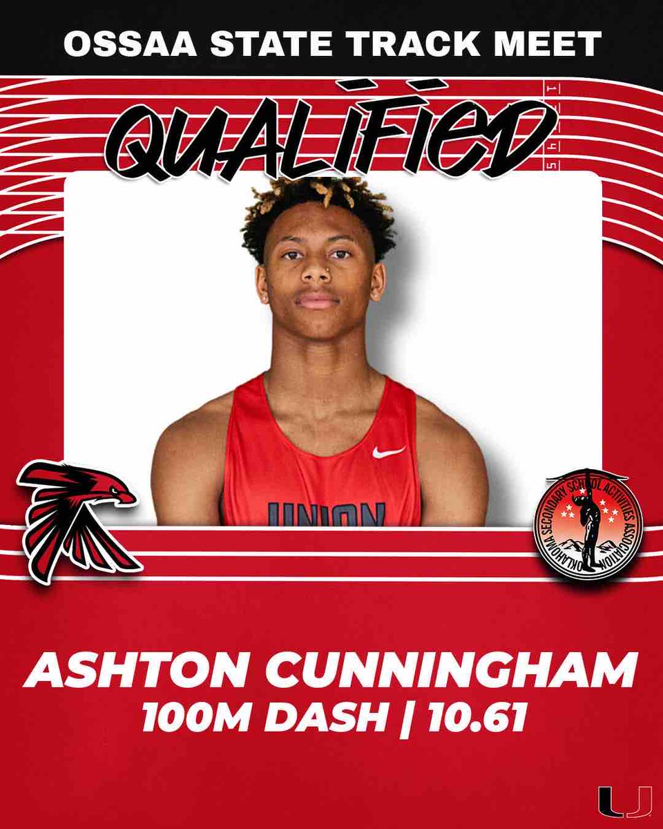 Union_Athletics's tweet photo. Junior Ashton Cunningham earns his ticket to the State finals after a jaw-dropping 10.61 in the 100m dash. Get hyped as he represents Union with pride! 💫 #StateFinalsBound https://t.co/MuMfzVYvfP