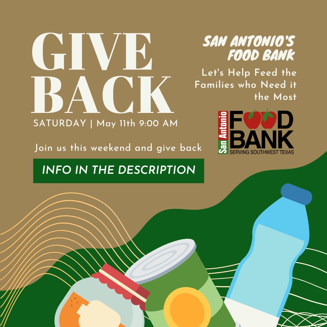 Join Us for Give Back Saturday! 🌟

To join us on May 11th, please register using the link below: safoodbank.tfaforms.net/35?Reservation…

#GiveBackSaturday #CommunityService #VolunteerWork #SanAntonioEvents #FoodBank #TogetherWeCan #Community #GabrielAndKristina #SanAntonio #SanAntonioFoodBank