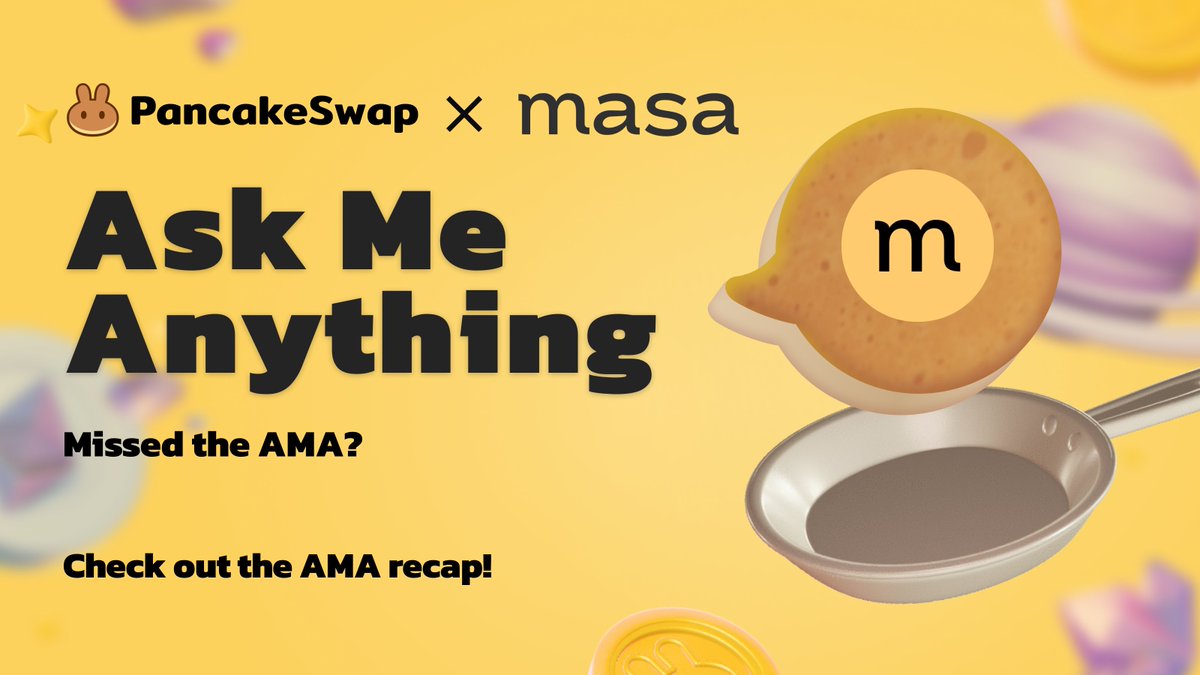 🤔 Missed the AMA with @getmasafi? 💡 Check out the AMA recap to learn more about it: blog.pancakeswap.finance/articles/ama-w… 🏆 Remember to join the $MASA trading competition on PancakeSwap to win 700,000 MASA! 👉 Start trading $MASA now on Ethereum or BNB Chain: pancakeswap.finance/swap?outputCur… 📝…