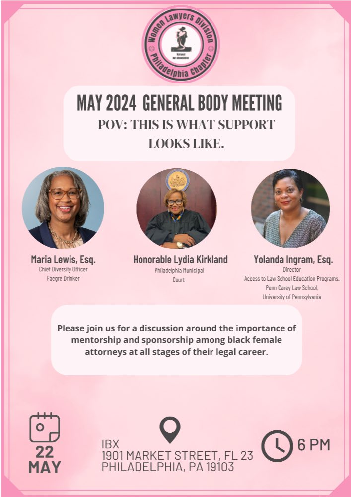 Please join us for our May GBM to discuss Mentor and Allyship among Black women in the legal field. Register: bit.ly/4bedHUp
