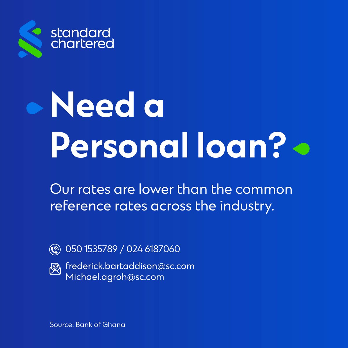 Your financial goals are within reach with our affordable loan options. Simply call us at 050 1535789 or 024 6187060 or click on the link: bit.ly/4bbFq8i to get started. Email us - frederick.bartaddison@sc.com or Michael.agroh@sc.com #StanChartGhana