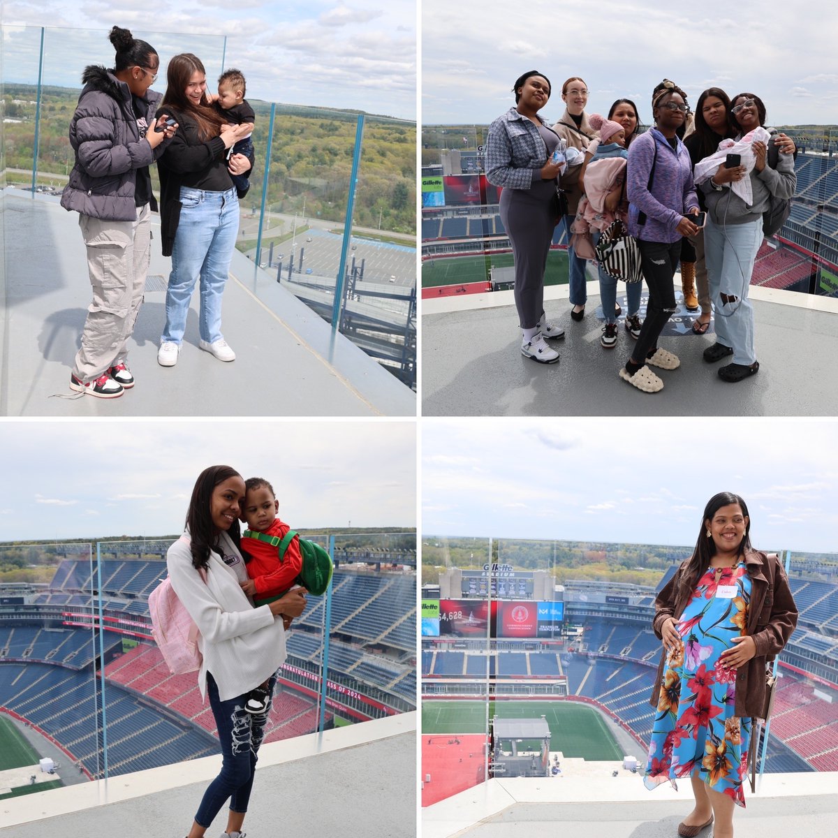In honor of #MothersDay tomorrow, we want to spotlight the work of the Chauxdown Foundation who hosted a Luncheon this week for expecting mothers. Part of their lunch included visiting the top of the #Lighthouse @GilletteStadium, and we think their smiles sum up their experience!