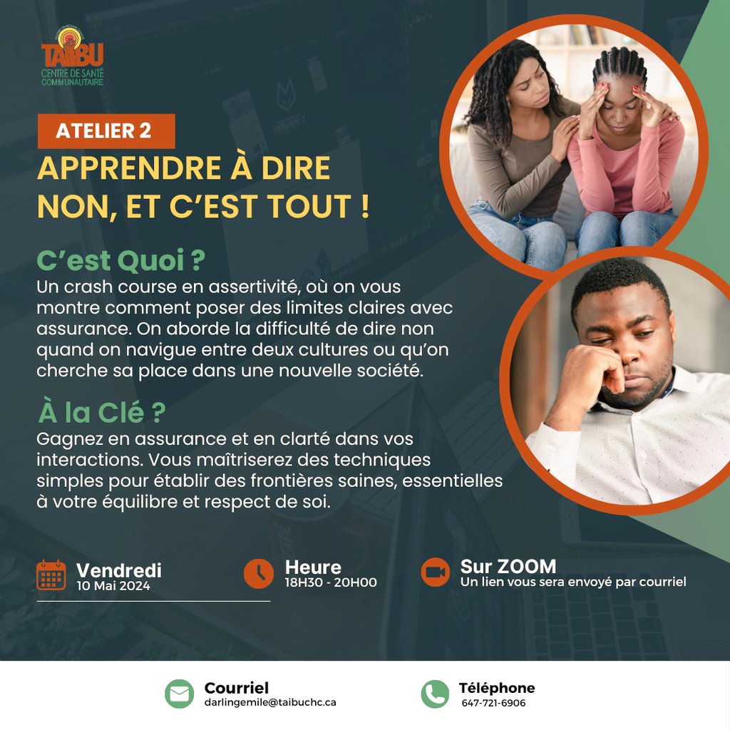 darling_emile's tweet photo. @TAIBU_CHC ,ce soir, à 18h30, venez discuter comment poser des limites claires , prendre la distance , faire ses propres choix et se libérer des influences négatives. 
#Dire NON, ça s'apprend !!!
On vous attend en ligne pour jaser.... https://t.co/6KuAyL8ZnS
