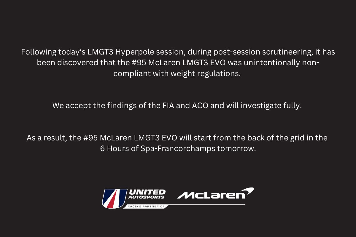 Official statement regarding today’s Hyperpole result #McLarenUnited