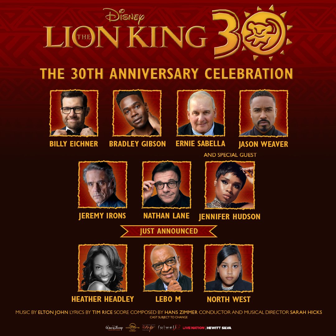 🎶Oh we just can’t wait 🎶 to see Heather Headley, Lebo M & North West join the rest of the cast (Nathan Lane! Billy Eichner! Jeremy Irons! Jennifer Hudson & more!) on stage for Disney’s The Lion King 30th Anniversary: A Live-to-Film Concert Event @HollywoodBowl on May 24 & 25!