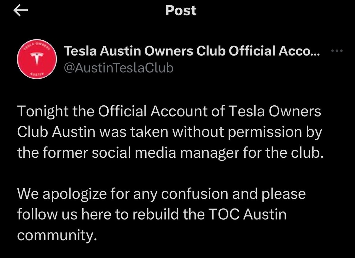 Hey @elonmusk, a lot of people can’t join the charging group because the moderator @GailAlfarATX has blocked many members of the Tesla community. Gail used the block feature to hide from people who criticized her for stealing the @AustinTeslaClub’s Twitter account.