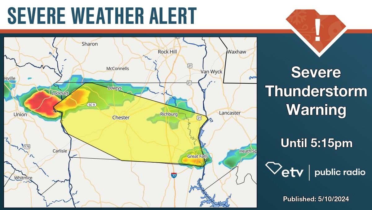 Severe Thunderstorm Warning for Chester County until 5:15pm. Details at bit.ly/427ZNyo #SCWX