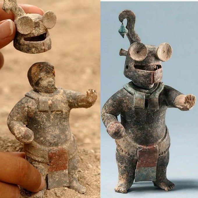 1,500-year-old ceramic Maya figurine with removable helmet, from El Perú-Waka', Petén, Guatemala

[📸 Kenneth Garrett]