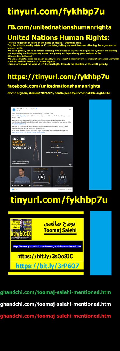 tinyurl.com/fykhbp7u
FB.com/unitednationsh…
Desmond Tutu:There is no justice in killing in the name of justice  Yet, the #deathpenalty exists in 55 countries
#HumanRightsCouncil

ohchr.org/en/stories/202…
توماج صالحی
Toomaj Salehi
ghandchi.com/toomaj-salehi-…
facebook.com/ghandchi/posts…