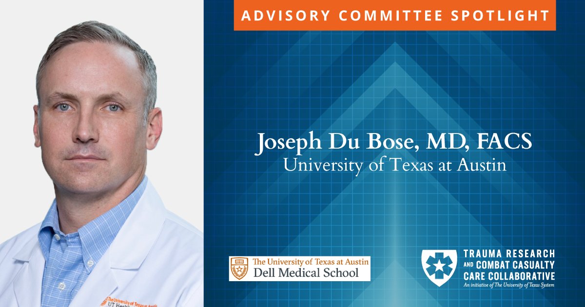 Joseph DuBose, MD, FACS, sits on the TRC4 Advisory Committee and is a general surgeon at the Institute for Cardiovascular Health in Austin, TX. Dr. DuBose plays a pivotal role in advancing our goal of transforming and educating the future of trauma care. @DellMedSchool @utsystem