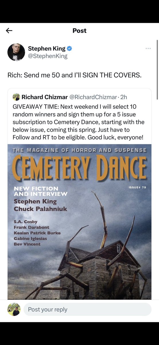Stephen King graciously offered to sign 50 copies of this issue when it is published later this summer. Sunday night, I will pick one random winner to receive a signed copy. Just have to Follow and RT to be eligible. Good luck!