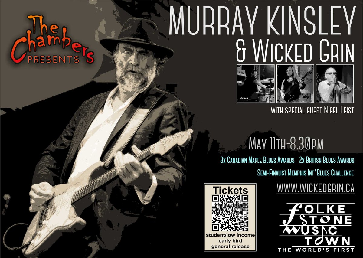 The Chambers brings an international artiste to #folkestonemusictown for the very 1st time!
Canada's Grammy nominated MURRAY KINSLEY &amp; his band 'Wicked Grin' play at the towns longest established Grass Roots Music Venue! good-show.co.uk/events/826
Gonna be 🔥❤️🔥