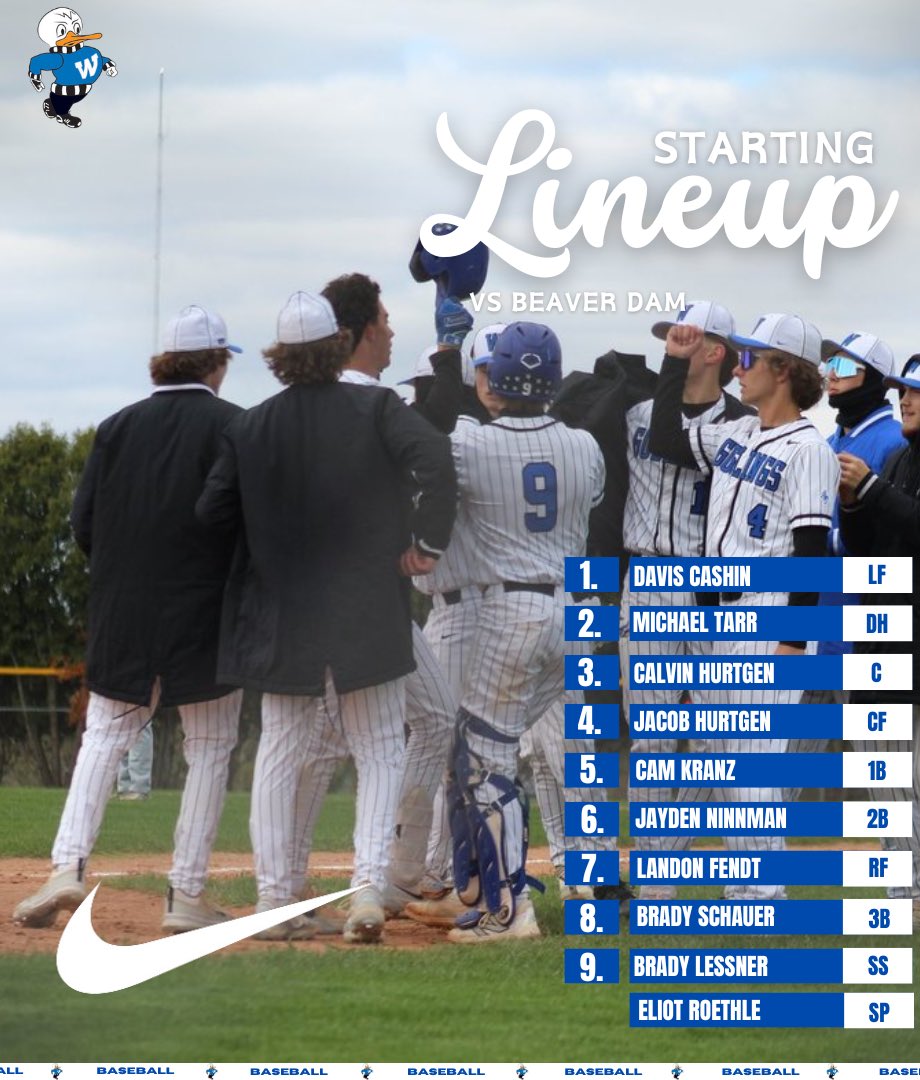 WttnBaseball's tweet photo. Today’s line up vs. Beaver Dam. Go Goslings! https://t.co/jbDEHKWzWQ