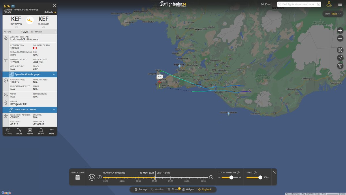 steffanwatkins's tweet photo. Thursday May 9 (UTC)
🇨🇦 #RCAF CP-140 (Block IV) Aurora 140108 #C2B1ED departed ~19:30 Z and returned to Keflavik 🇮🇸 ~05:00 Z May 10 from participating in Ex #DynamicMongoose #DynamicMongoose24.
https://t.co/B62emTaILa https://t.co/9XpzIVEK1j