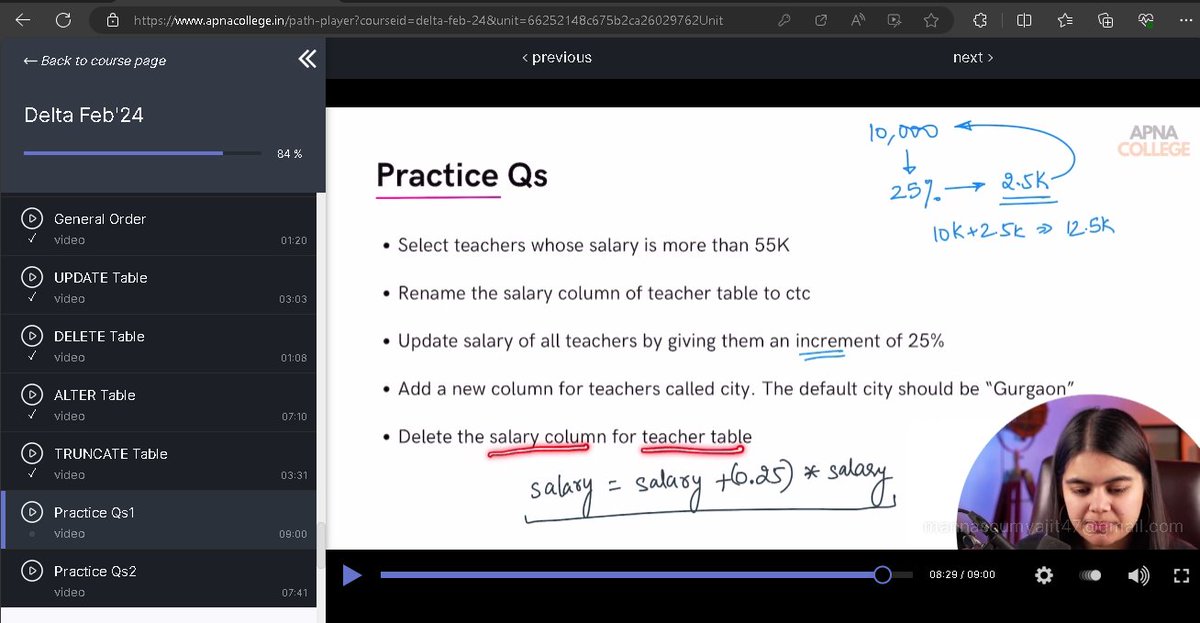 Mindwrap_Error's tweet image. 𝐃𝐚𝐲 37 of #FullStackWebdev: Learned SQL Fundamentals (Part- 2) 📊
EXPLORED-
WHERE Clause, LIMIT Clause, ORDER BY clause, Aggregate functions, GROUP BY clause, HAVING clause, & UPDATE, DELETE, ALTER, TRUNCATE TABLE.
#webdev #SQL #coding