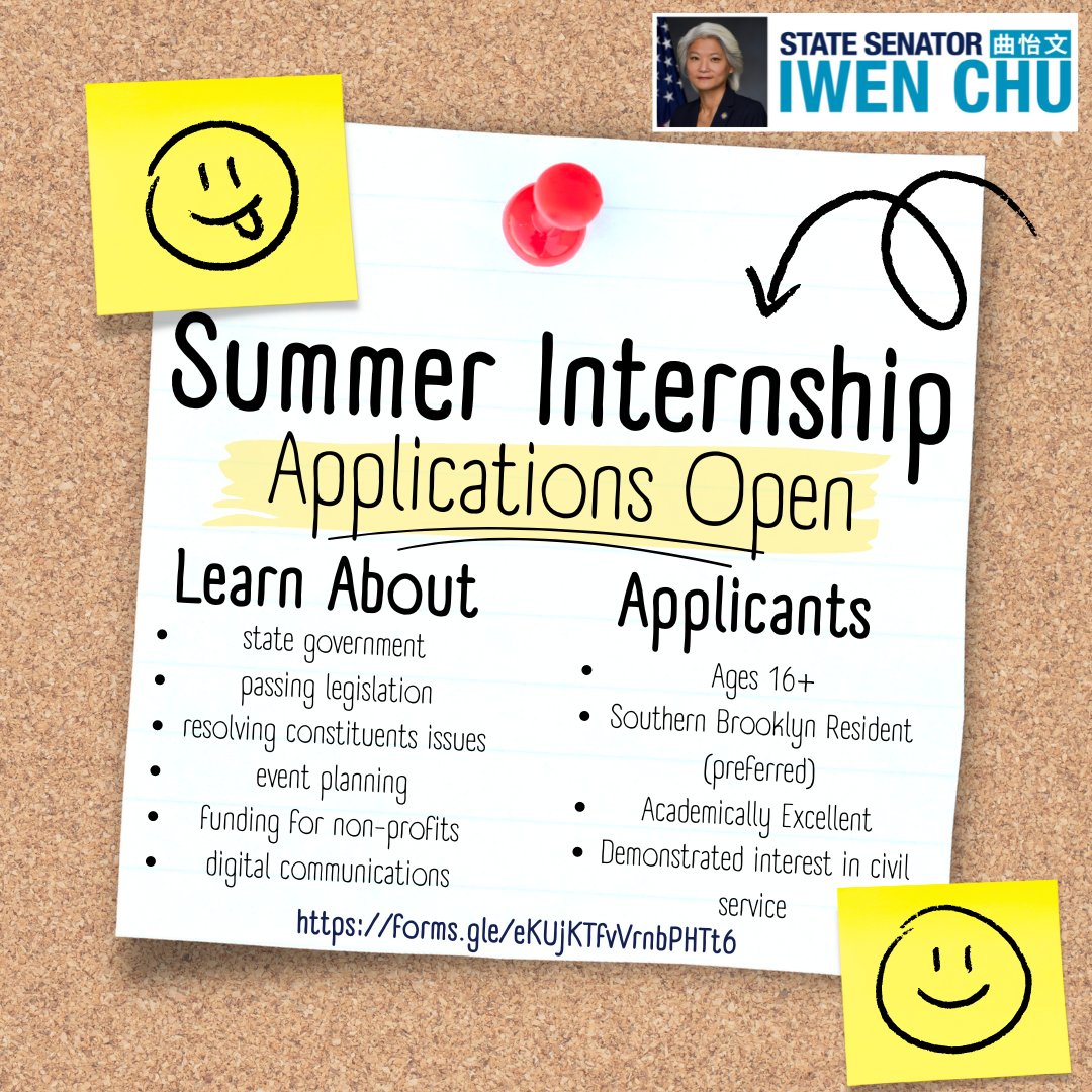 I'm excited to announce applications for my Summer Internship Program are now open! If you are or know a passionate student, 16 or older, who is interested in learning about state government, please apply! forms.gle/eKUjKTfvVrnbPH…'