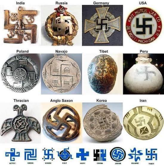 The Swastika - 

Dating back to the Neolithic Era at least 10,000 yrs, it is one of the oldest symbols made by humans, found across continents & cultures. 

I’ve encountered it numerous times at ancient sites during my travels around the world. It has a long history as a symbol