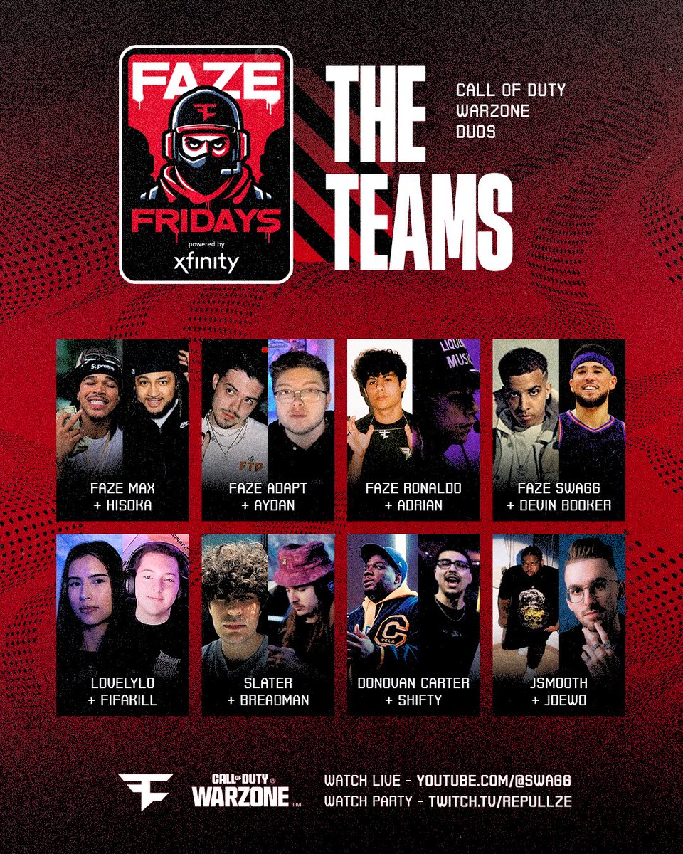 The squads for today’s $25k FaZe Friday powered by @Xfinity Who y’all got winning? #XfinityPartner