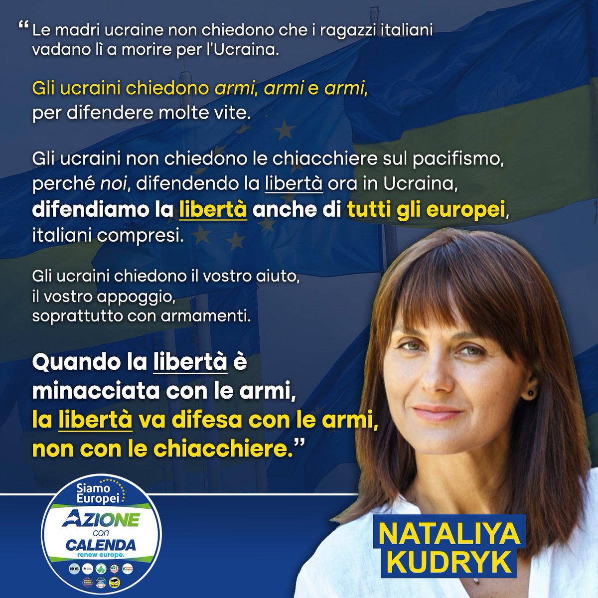 Applausi. Dal discorso per la #FestadellEuropa di Nataliya Kudryk, candidata al centro nella lista @Azione_it - #SiamoEuropei, l'unica lista interamente a sostegno della #DifesaEuropea e #Ucraina.

#Nato #Difesa #UE #SlavaUkraini #guerra #Russia #Nafo #ElezioniEuropee…