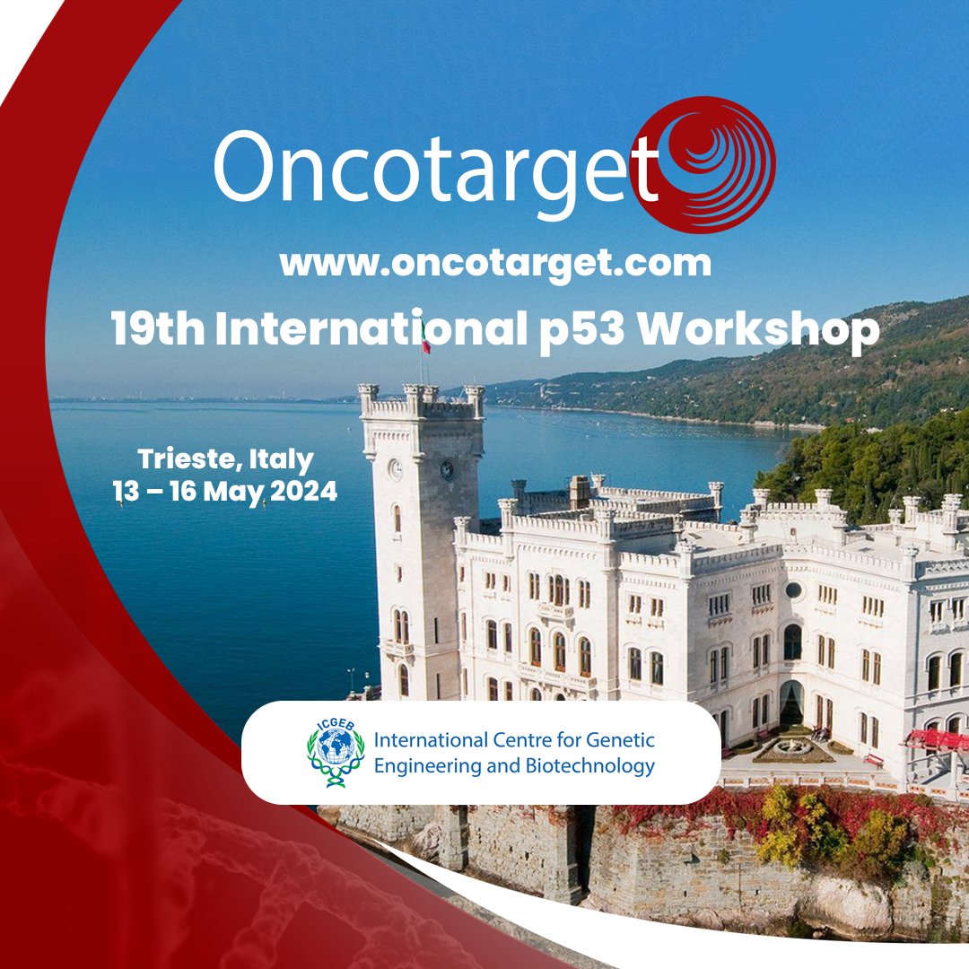 From May 13–16, 2024, Oncotarget will be a contributing sponsor at the 19th International #p53 Workshop in Trieste, Italy. @icgeb #ICGEBmeeting Learn more: oncotarget.com/news/pr/oncota…