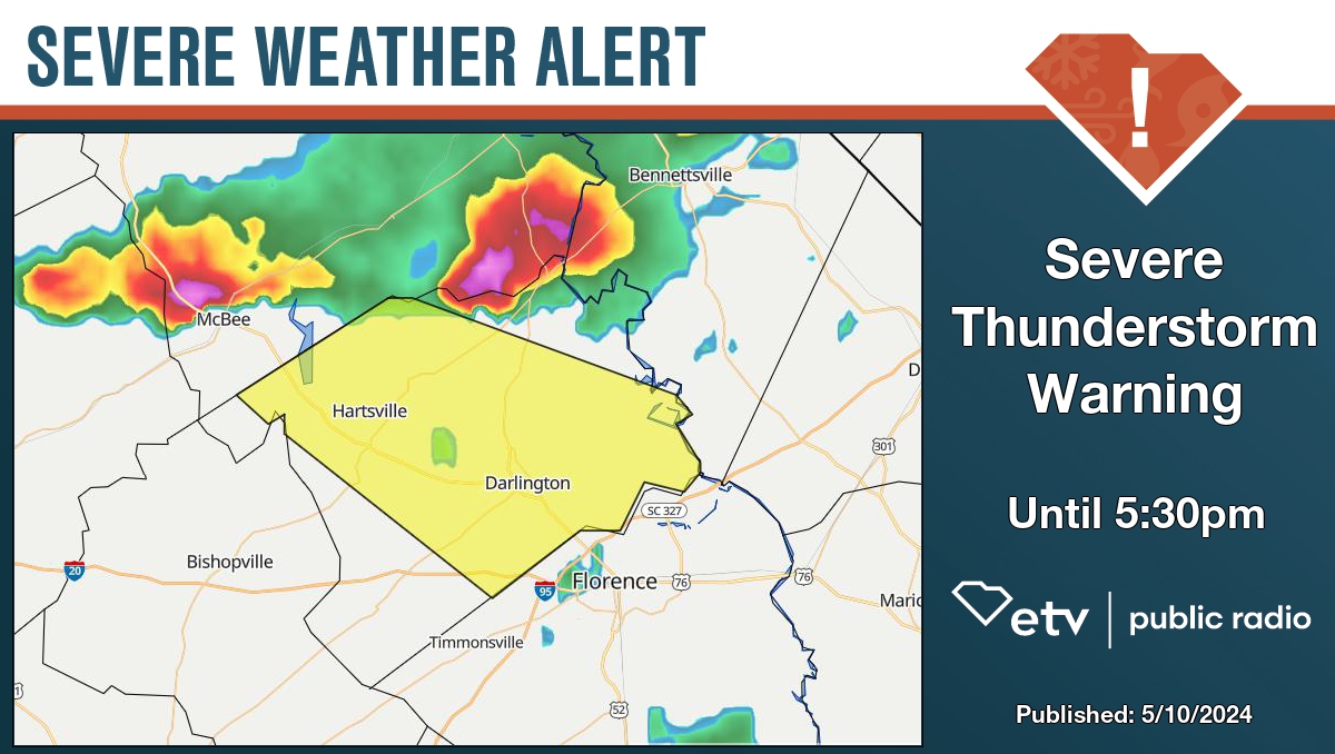Severe Thunderstorm Warning for Darlington County until 5:30pm. Details at bit.ly/427ZNyo #SCWX