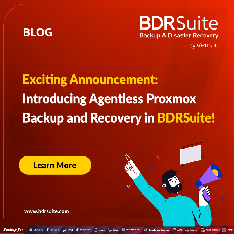 Introducing Agentless #Proxmox #Backup and #Recovery in BDRSuite! Seamlessly integrate robust backup and #dataprotection capabilities into your Proxmox environments with BDRSuite, ensuring comprehensive data protection for your virtualized infrastructure. zurl.co/h2sf