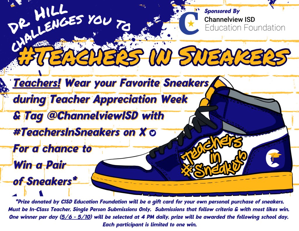 Congratulations to the Teachers In Sneakers winner for day 3. It's not too late to participate, wear sneakers and tag @ChannelviewISD on X for a chance to win! The teacher with the most likes every day will win $100! youtu.be/RS6-4Txv3Z0