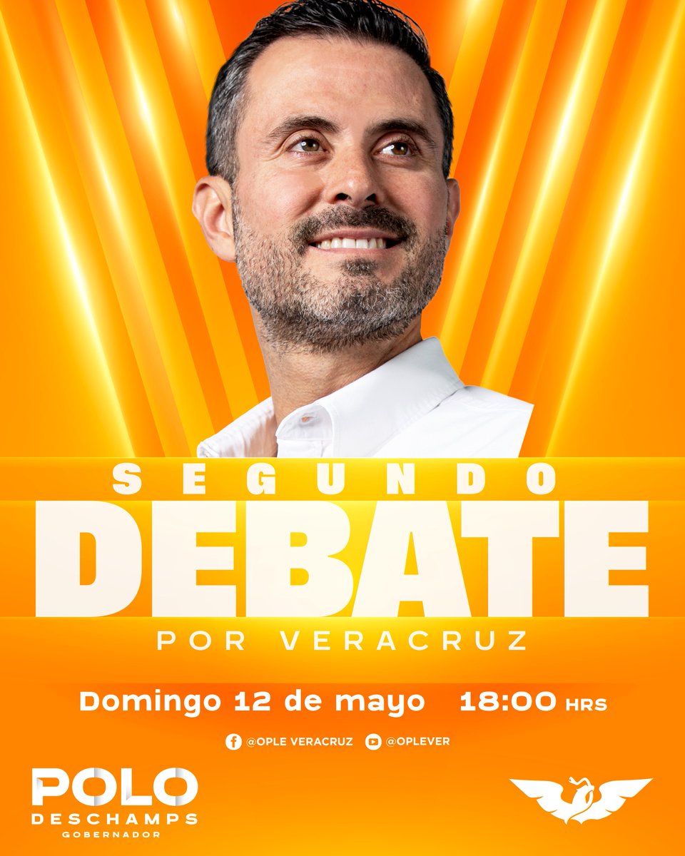Acompáñame en el segundo debate, donde seguiremos demostrando por qué lo nuevo es la única opción para recuperar la grandeza de Veracruz. 🧡